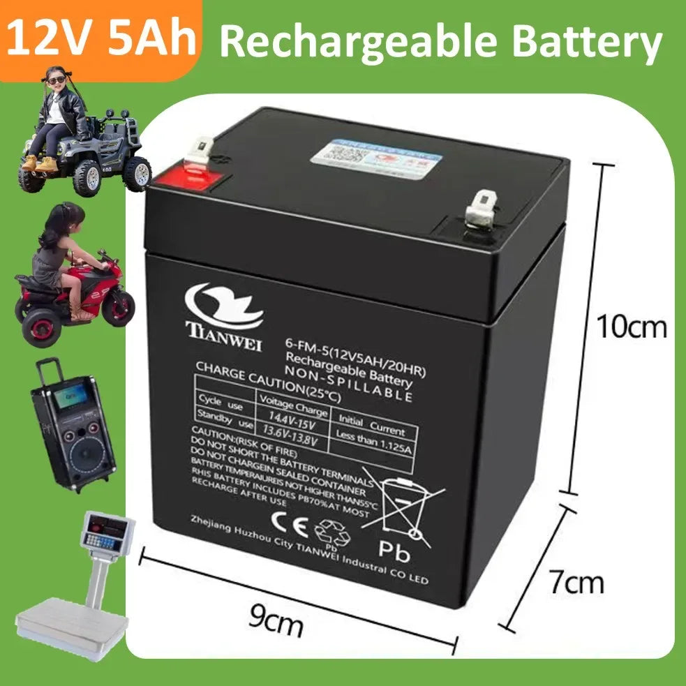 Rechargeable 6V/12V Battery 5Ah/7Ah/8Ah/12Ah Long-lasting Lead-acid Battery for Children's Car,Security Alarm,Sprayer,UPS