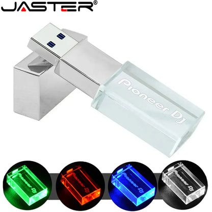 Pioneer DJ logo LED lights Crystal USB Flash Drive 128GB Gold Lid Pendrive 64GB  Memory Stick 32GB Real Capacity U Disk 16GB