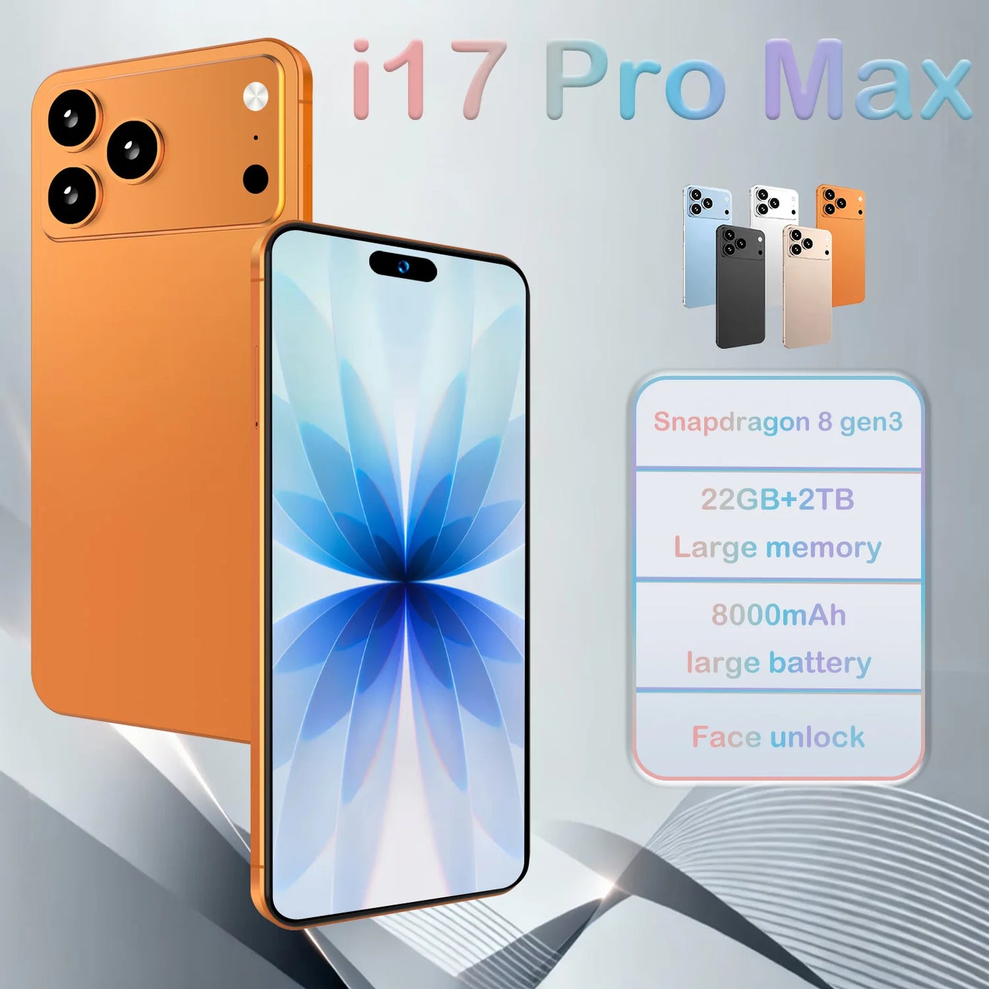2026 Global Version I17 Promax Pro 4G 5G Dual Card Dual Standby System Original Intelligent 7.3inch 8000mAh Battery Arrival