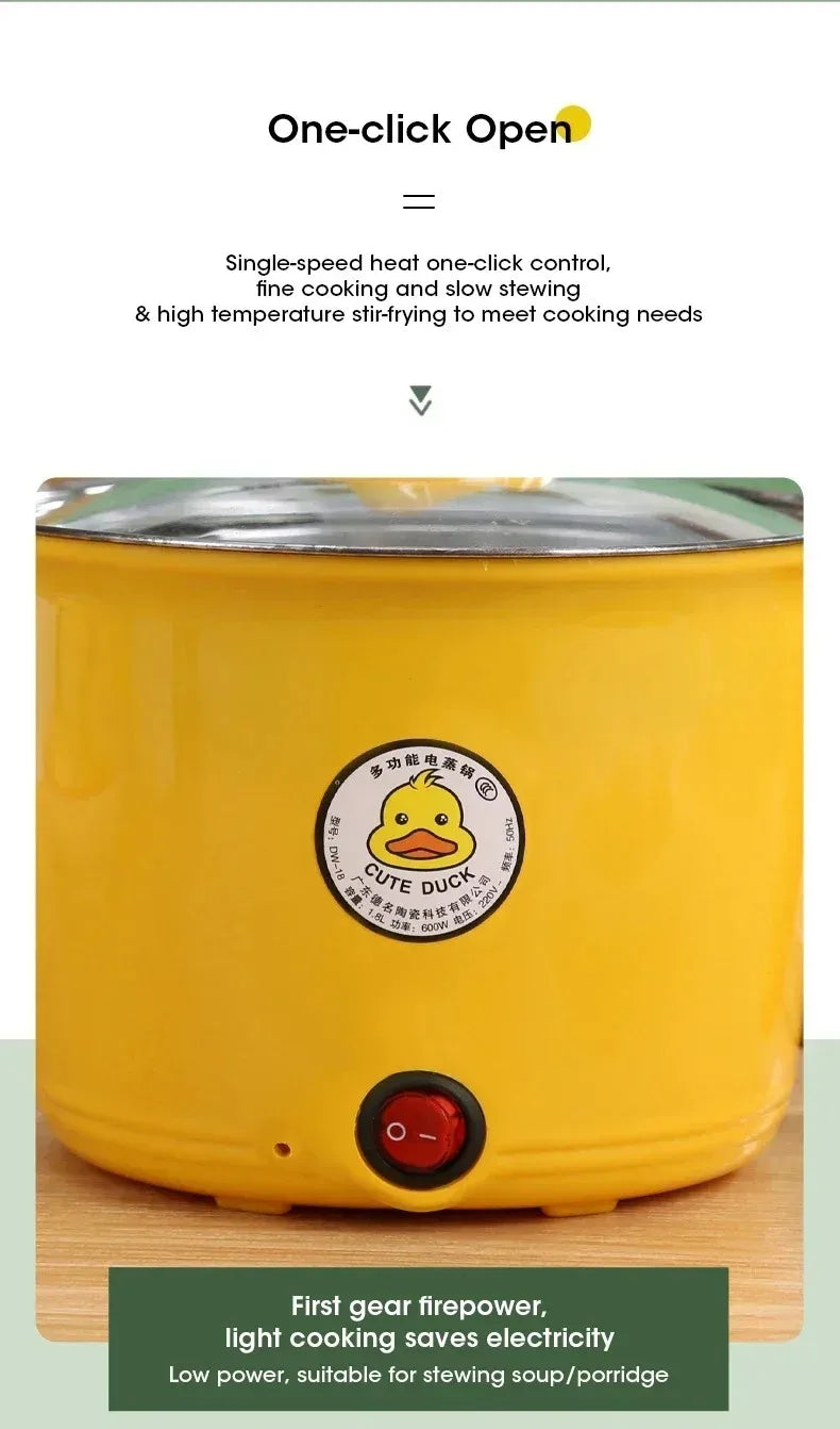 1.8L Non-stick Electric Hot Pot - Multifunctional Easy Clean Kitchen Appliance for Safe Cooking for 1-2 People Dorm Students