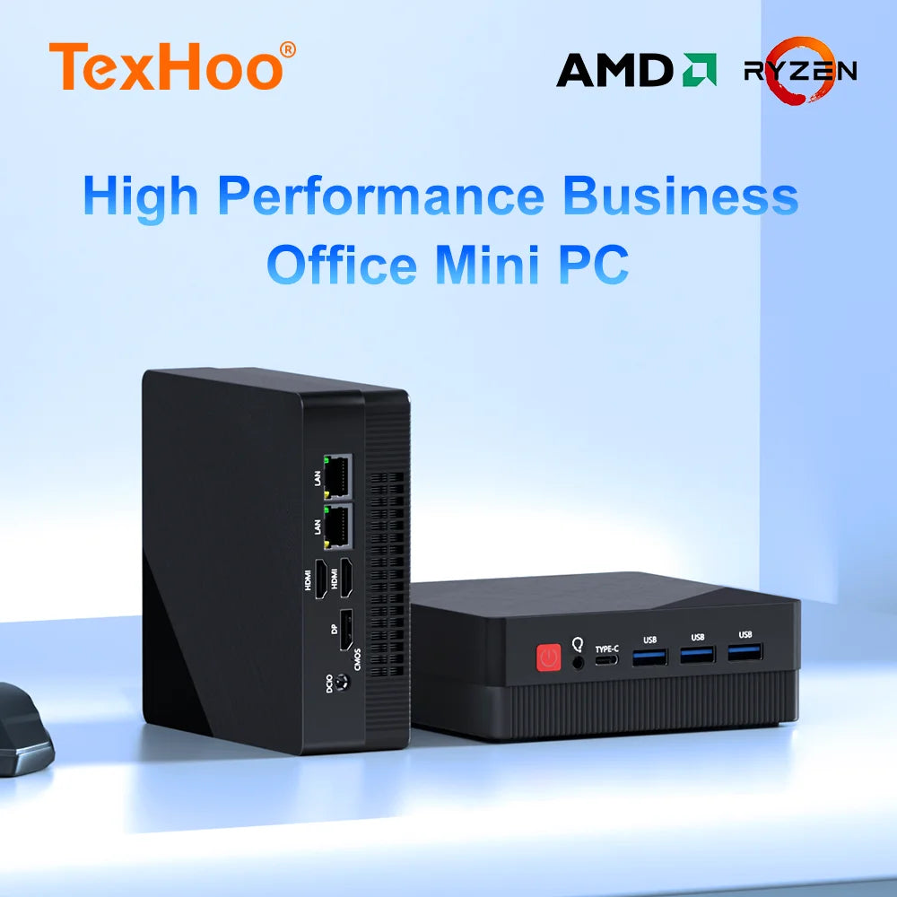 TexHoo Mini PC AMD R7 5800H 7730U up to 16G DDR4 512G NVMe Dual HDMI DP Wifi6 WDesktop Gaming Computer Dual Network Ports