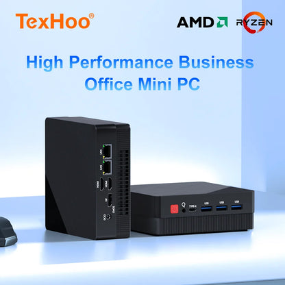 TexHoo Mini PC AMD R7 5800H 7730U up to 16G DDR4 512G NVMe Dual HDMI DP Wifi6 WDesktop Gaming Computer Dual Network Ports