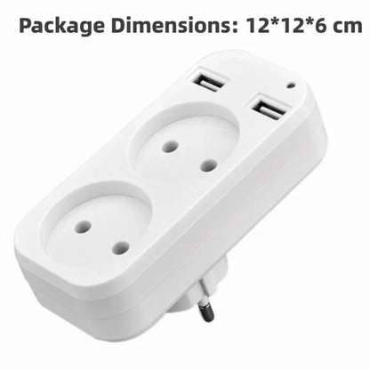 2025 New Upgrade European Plug Socket EU Plug Adapter With 2 USB Outlet Charger Multi Function Travel Charger For Phones Tablets