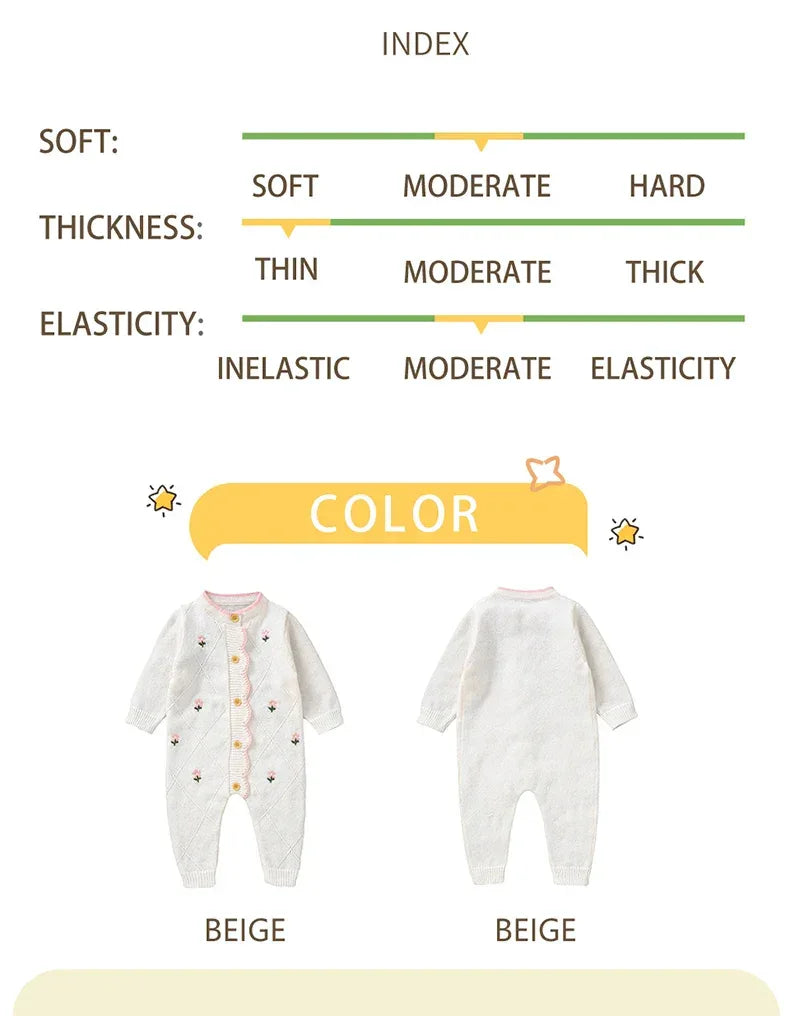 Newborn Baby Rompers Knit Infant Girl Jumpsuit Long Sleeve Autumn Toddler Kid Clothes Fashion Ruffles Embroidered 0-18M Overalls
