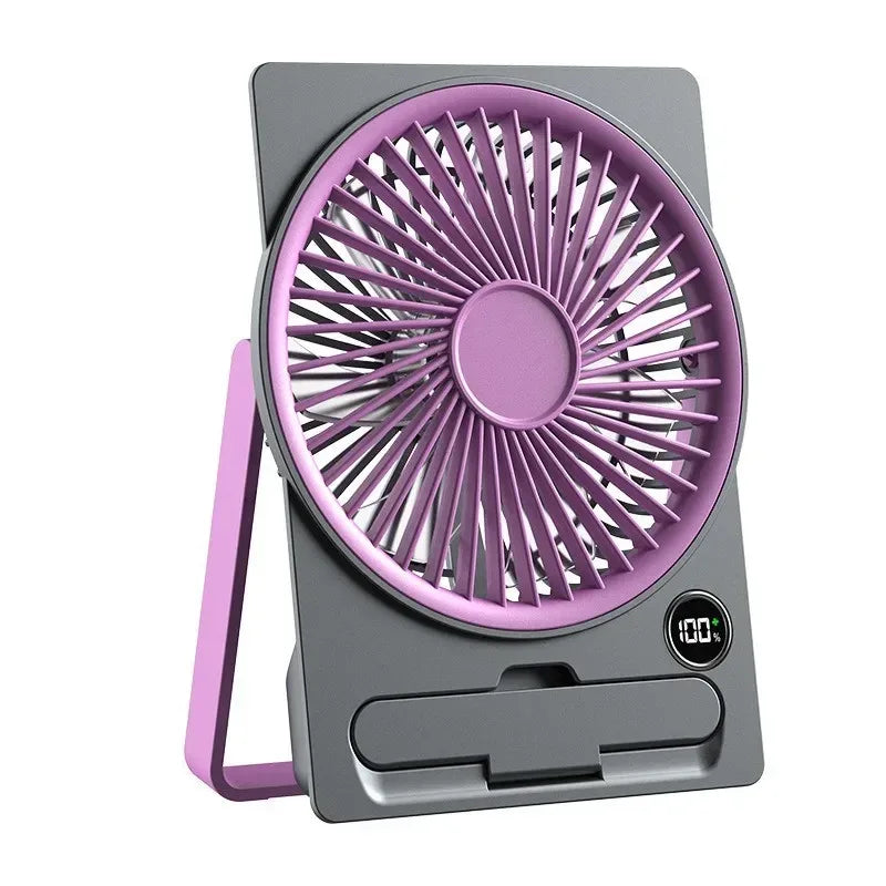 Ultra-thin Desktop Fan Digital Display USB Charging Strong Wind Portable Silent Card Style Fan Dormitory Office Summer Small Fan