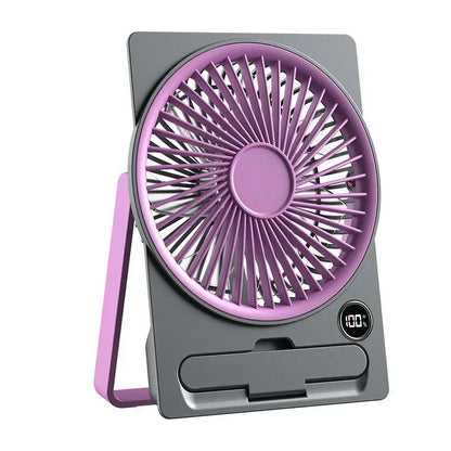 Ultra-thin Desktop Fan Digital Display USB Charging Strong Wind Portable Silent Card Style Fan Dormitory Office Summer Small Fan