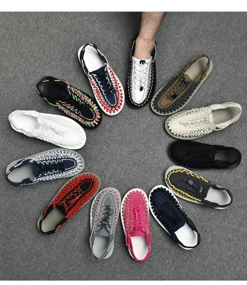 Breathable Casual Flat Sandals Outdoor Couples Sandals Size 48 Summer Men Sandals Women Slippers Weaving Design Beach Sandals