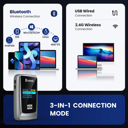 EYOYO Bluetooth QR 2D 1D Barcode Scanner With LED Display Wireless Laser Bar Code Reader for IOS Android Windows Mobile Payment