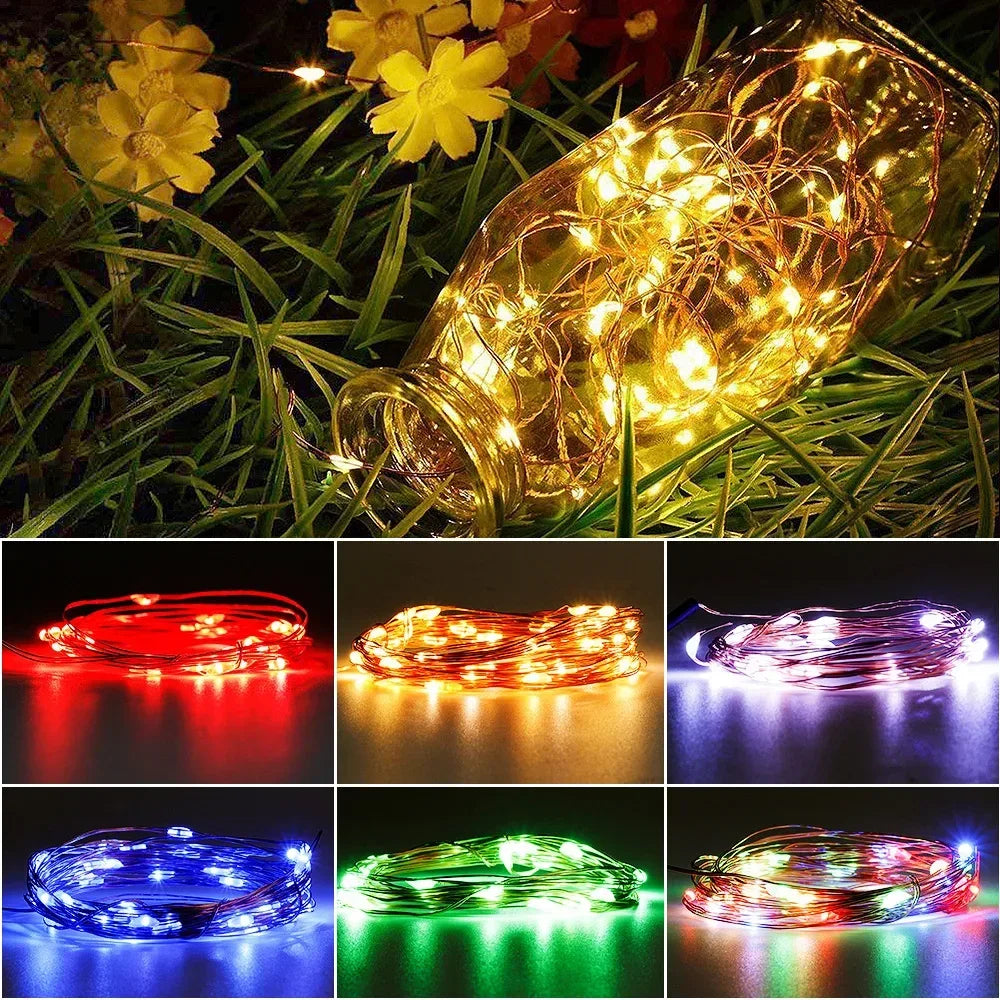 100/2M Outdoor LED String Lights Garland Waterproof Fairy Light Christmas Wedding Party Holiday Gardening Decoration USB/Battery