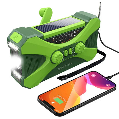Multifunctional 10000mAh Solar Crank Radio  AM/FM/NOAA Weather Alert, Dual Stereo Speakers, Phone Charger, LED Torch & SOS Alarm