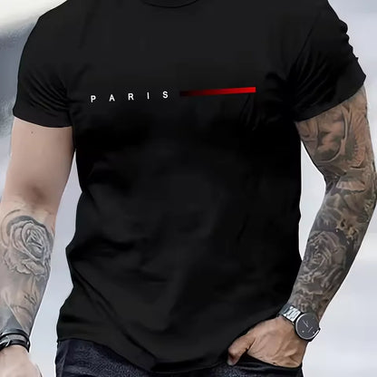 Men's 100% Cotton Summer Loose PARIS Creative Letter Print Casual Slim Fit Round Neck Short Sleeved T-shirt Top