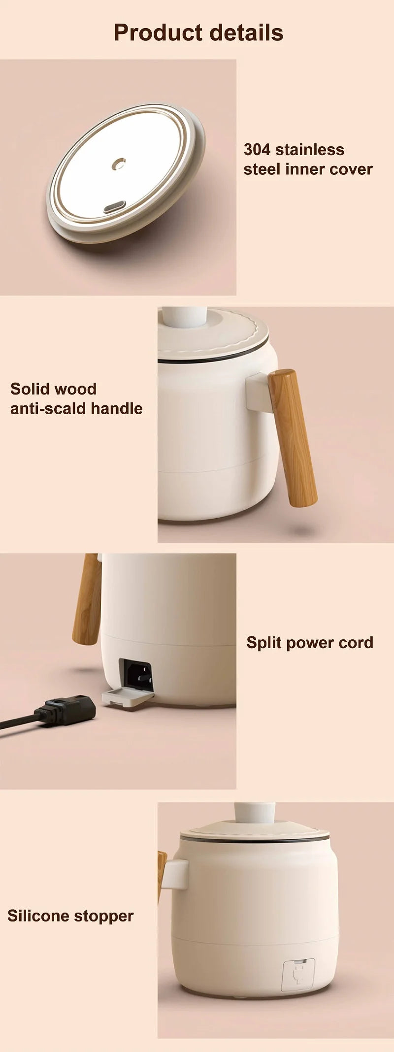 1.2L Electric Cooker Student Dormitory Low Power Noodle Cooker Multifunction Pot Portable Travel Mini Electric Hot Pot 200W