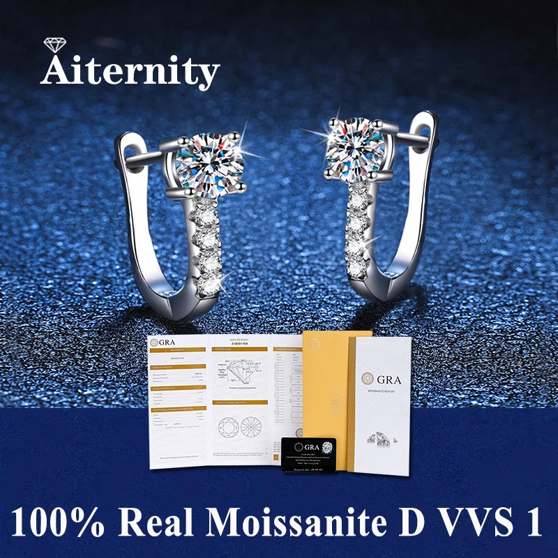 Fine Jewelry Pass Diamond Tester Pen Moissanite Hoop Earrings For Women With GRA S925 Sterling Silver For Women Ear Clasps