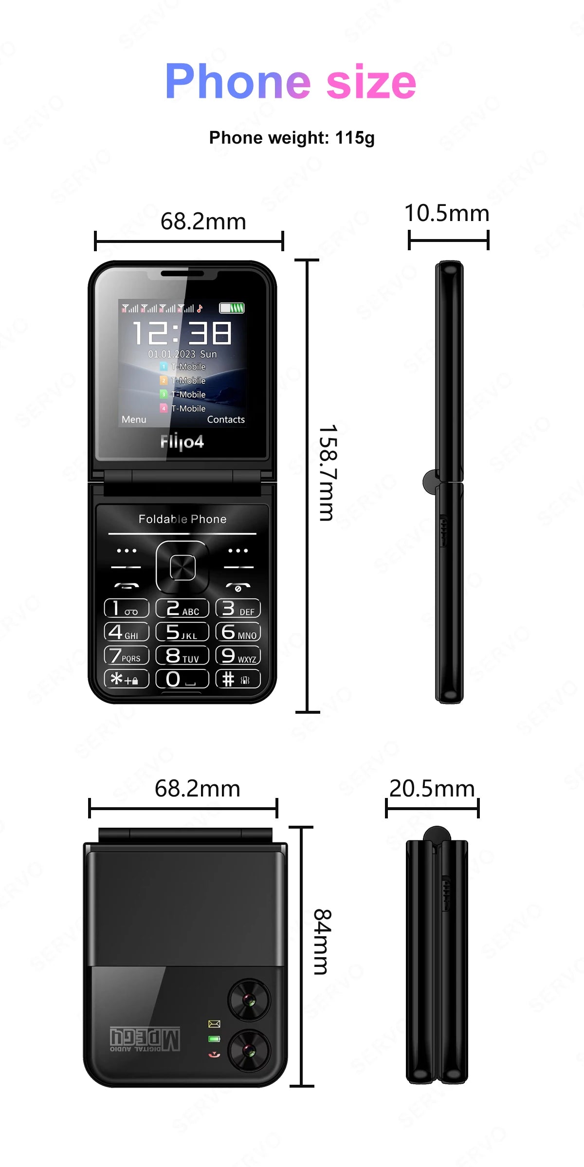 SERVO 4 SIM Fashionable Flip Cellular Phone Speed Dial Flashlight Magic Voice FM Radio 2G GSM Foldable Mobile Phone Type-C 2.6"