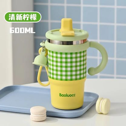 Tasse isotherme double en acier inoxydable 316 pour bureau, idéale pour les filles (2025). Poignée pratique, paille et double capacité.