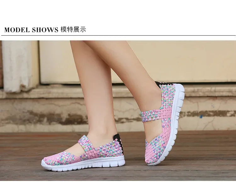 Plus Size Women Flat Shoes  Fashion Elastic Band Weave Shoes Women Comfort Flat Shoes Women Casual Loafers Zapatos De Mujer