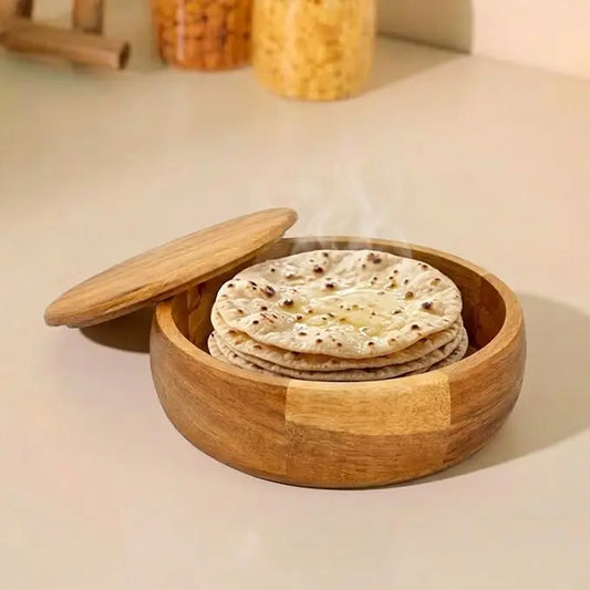 Wooden Round Food Storage Bowl With Flip Top Lid Handcrafted Minimalist Design For Kitchen Freshness Preservation