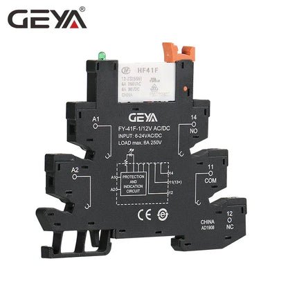 1PCS GEYA 6.2mm Slim Relay Module 41F Integrated PCB Mount Power Relay 12VACDC 24VACDC 48VACDC 110VAC 230VAC