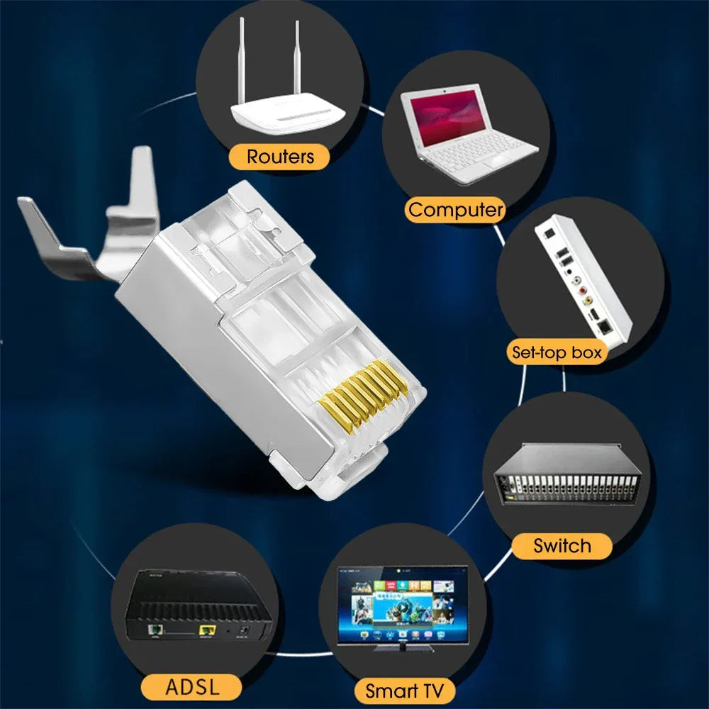 50/1PACK Connectors Pass Through Modular Plug CAT6 CAT7 CAT5 Ethernet Cable Shielded Connectors for RJ45 Net Pass Through Plugs