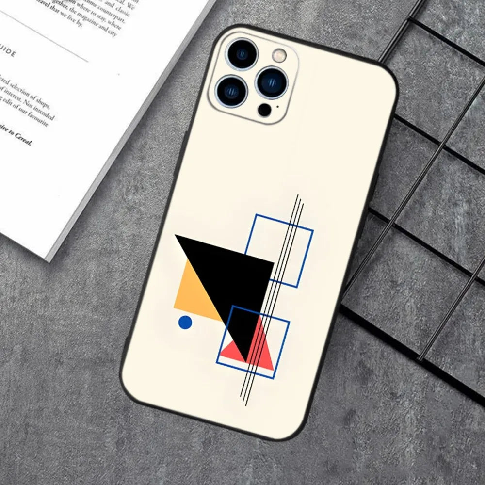 Pattern Abstract Piet Mondrian Phone Case For iPhone 16,15,14,13,12,11,XS,XR,X,8,7,Pro,Max,Plus,mini Silicone Black Cover