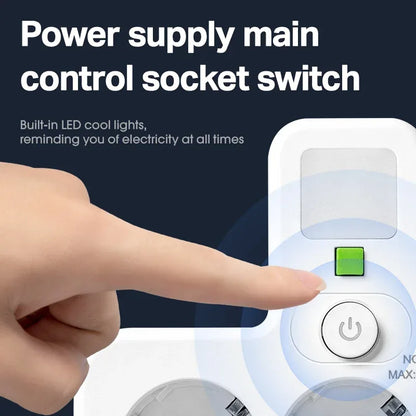 1pc EU power board, switch power plug, with independent night light switch, 3 AC sockets, suitable for home and office use