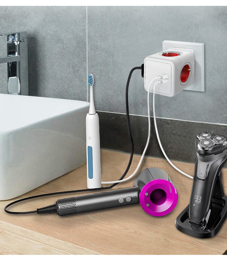 Massfa Multi Usb Power Strip Electrical Plug Cube Multiple Extension Socket with 4 Eu Outlets 3680W Adapter for Home Office
