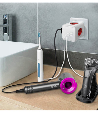 Massfa Multi Usb Power Strip Electrical Plug Cube Multiple Extension Socket with 4 Eu Outlets 3680W Adapter for Home Office