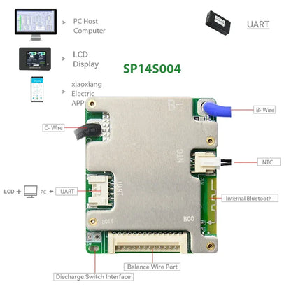 JBD BMS Auto-Identify 7S 8S 10S 12S 13S 14S 20A 30A 40A 50A LiFePo4 Smart BMS 24V 36V 48V Battery Management System for E-Bike