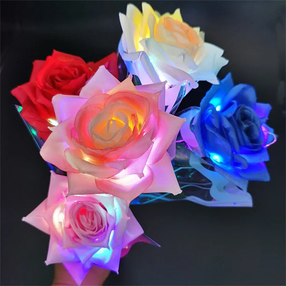 Glowing Rose Artifical Fake Flowers Valentine'S Day Mother'S Day Gift Anniversary Wedding Lover Lighting Roses Party Supplies