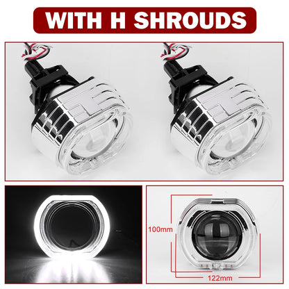 3.0 Inch Bi LED Projector Hella Lenses H4 H7 9005 9006 Car Headlight Bulbs Retrofit Kits Angel Eyes Halo Lights WHITE DRL 120W