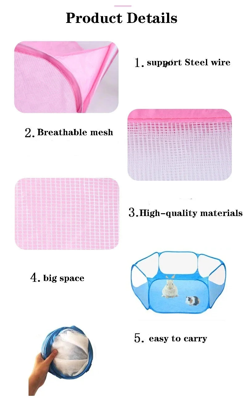 Foldable Open Pet Playpen Portable Transparent Pet Cage Yard Fence for Dog Cat Rabbit Hamster Guinea Pig Indoor Outdoor