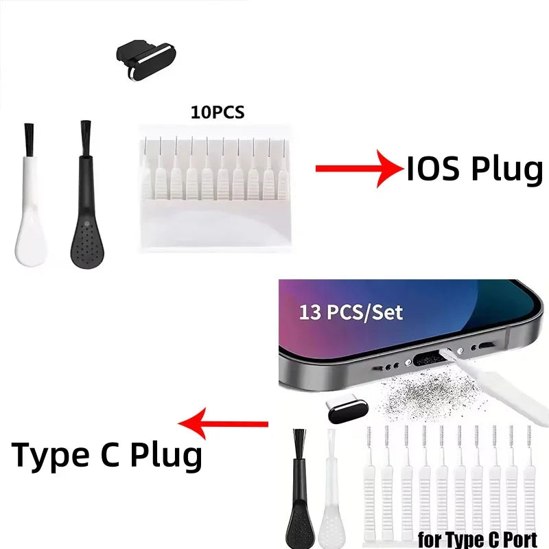 14/13PCS Charging Port Cleaning Brush Set USB-C Lightning Cleaner Kit with Dust Plug for iPhone Samsung Xiaomi Speaker Hole Tool
