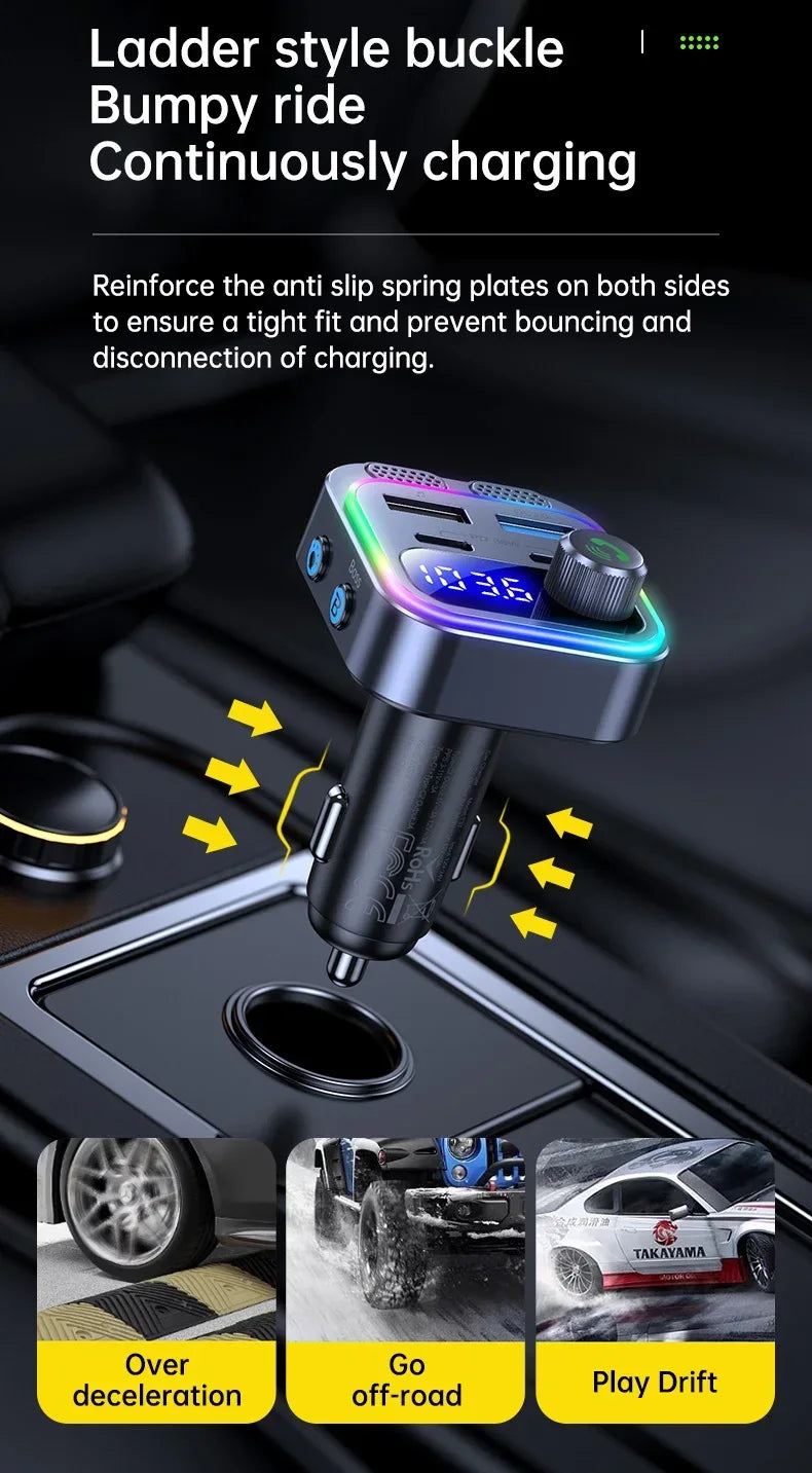 66W Fast Car Charger Bluetooth 5.4 FM Transmitter Wireless Radio Handsfree Calling Dual Mics & Deep Bass Car Charger Dual PD