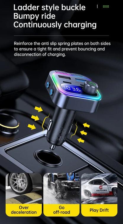 66W Fast Car Charger Bluetooth 5.4 FM Transmitter Wireless Radio Handsfree Calling Dual Mics & Deep Bass Car Charger Dual PD