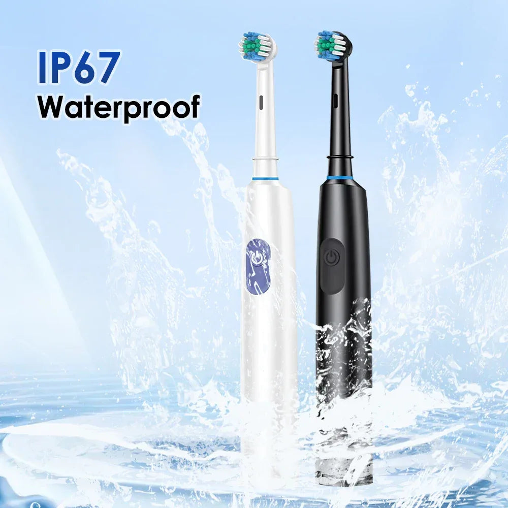 Rotary Electric Toothbrush Rechargeable 5 Modes Sonic Vibration Tooth Brush Adults Rotating Toothbrushes Teeth Cleaner 4 Heads