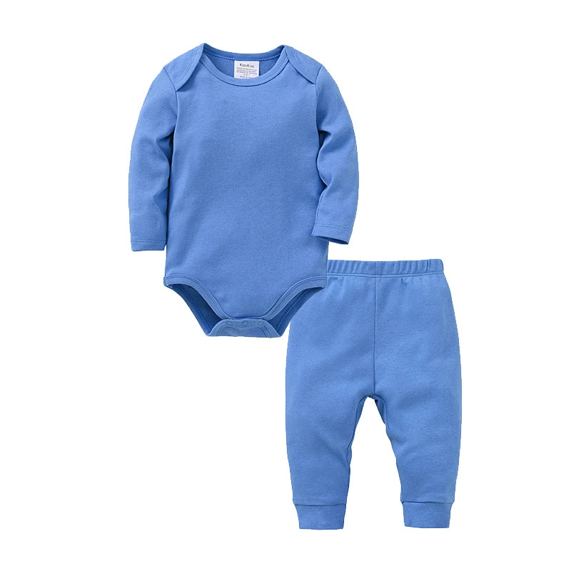 2 Pieces Set 100% Cotton Baby Rompers Pants Blank Colors Kids Trousers Plain Newborn Clothing Muslin Bodysuit Clothes