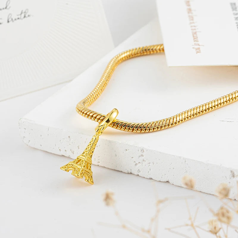 New Gold Plated Safety Chain、Hearts Clip、Family Tree、Snowflake Charm Bead Fit Original European 925 Silver Bracelet Jewelry Gift