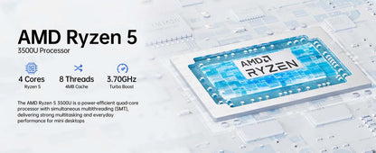 GMKtec G10 AMD Ryzen 5 3500U Mini PC Dual Channel DDR4 2400MT/s NVMe SSD Win 11 Pro WiFi BT 2.5Gbps LAN Desktop Office Computer