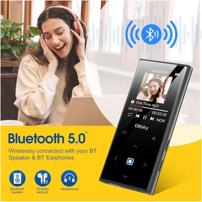 Oilsky 64GB MP3 Player Portable Digital Lossless Music Player with Bluetooth 5.0 FM Radio Built-in Speaker Touch Button Voice