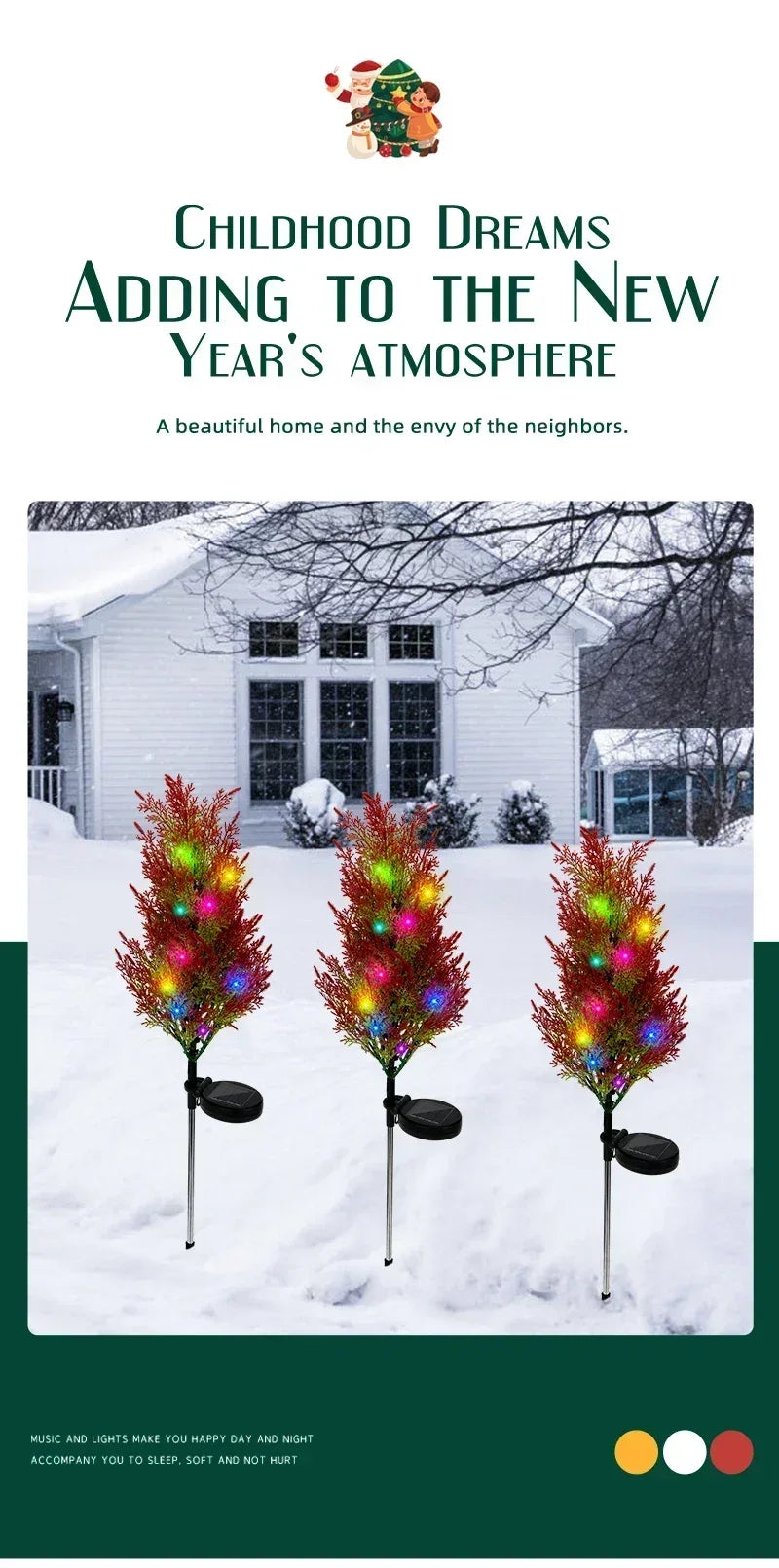 Solar LED Lights Christmas Tree Lawn Lamp Holiday Lantern For House Festive Wedding Courtyard Garden Decoration RGB Light