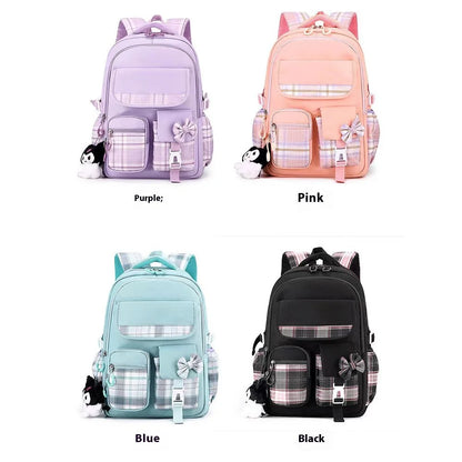 2025 New Student Backpack, Cartoon Cute Girl Backpack, Multi Pocket Lightweight Load Reduction Backpack