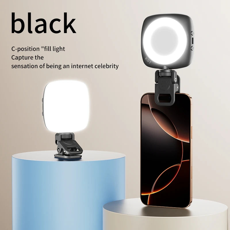 Phone Selfie Light 2700K-6500K Portbal Pocket Make UP Fill Light with Rechargable Battery Clip Rig Photo Lamp for Beauty Ring