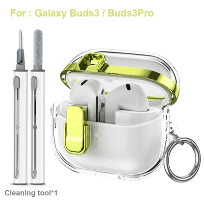 Transparent Secure Lock Earphone Cover For Samsung Galaxy Buds 3 / Buds 3 Pro Case Shockproof With Keychain Cleaning Accessories