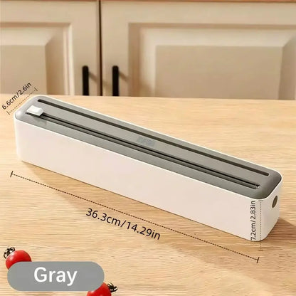 Large Size Plastic Wrap Dispenser with Cutter, Dual Slide Cutting Multifunctional Foil & Parchment Paper Cutter, Reusable Kitchen Film Sealing Machine, Compatible with Plastic Wrap, Aluminum Foil, Baking Paper & Wax Paper, Du