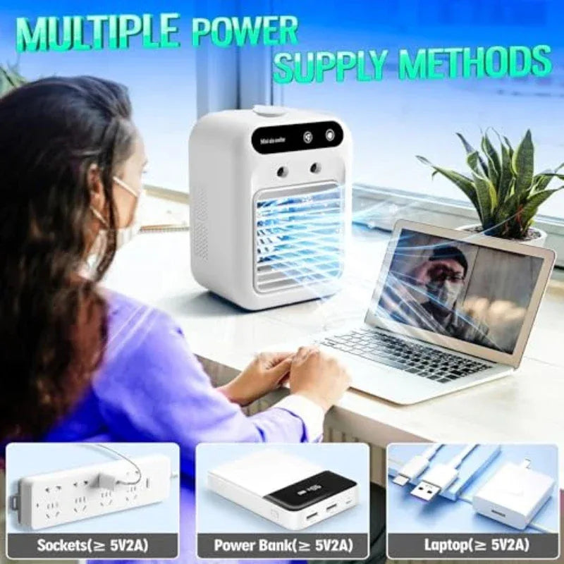 Mini Air Cooler Fan Portable Desktop Cooling Fan with Spray Humidification 2 Wind Speeds Rechargeable for Home Office Cooling