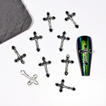 10pcs/Bag Spooky Metal Bone Skeleton Nail Charms Halloween Designs Decoration Nail DIY Accessories Skull Halloween Cross Decor