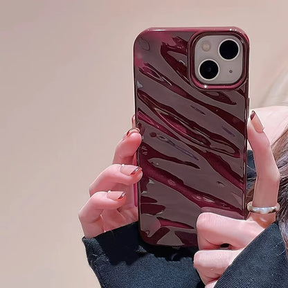 for iPhone 16 15 14 Plus 13 12 11promax three-dimensional pleated wave wine burgundy high-end fashion Back Soft Cover