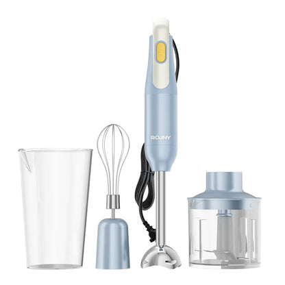 ROUNY Handheld Immersion Blender with Stainless Steel Blades for Kitchen Food Mixing, Light Blue Stick Blender, Classic Basic