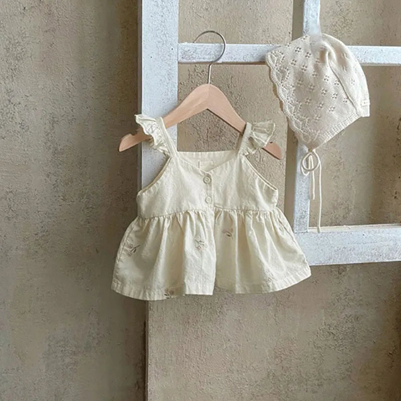MILANCEL Baby Girl Summer Set Toddler Embroidered Ruffle Dress Top Shorts 2pcs