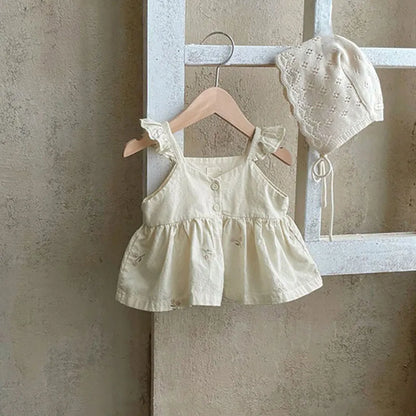 MILANCEL Baby Girl Summer Set Toddler Embroidered Ruffle Dress Top Shorts 2pcs